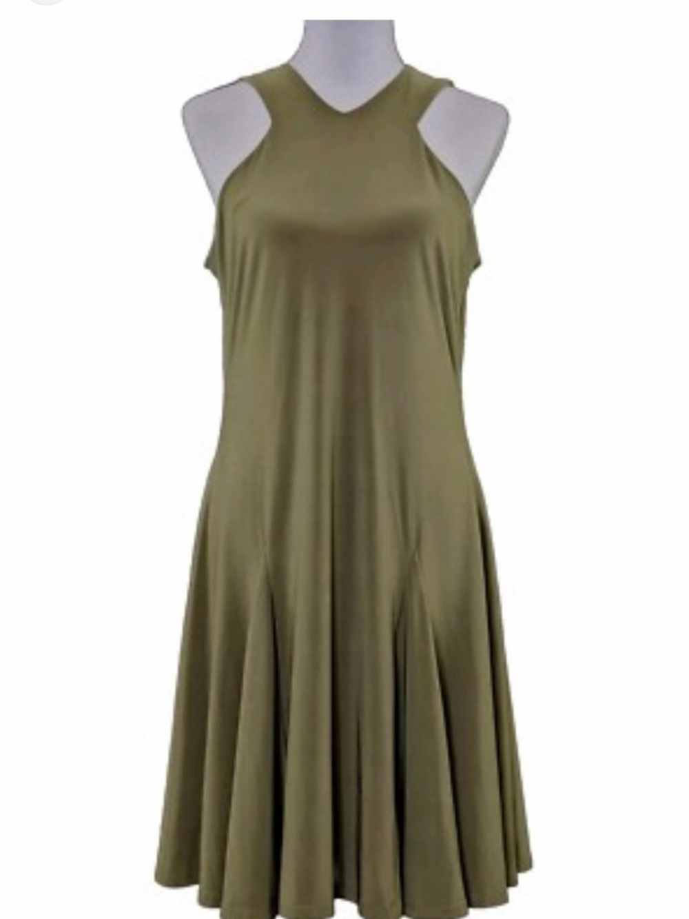 Ralph Lauren Knit Dress Sleeveless Halter Neck Jersey Fit Flare Olive size XXL